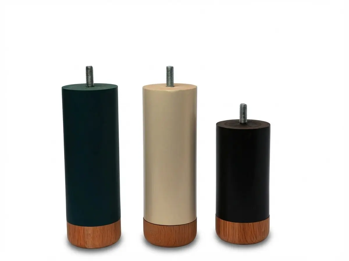 Cylindrical oak furniture legs with a coloured section
