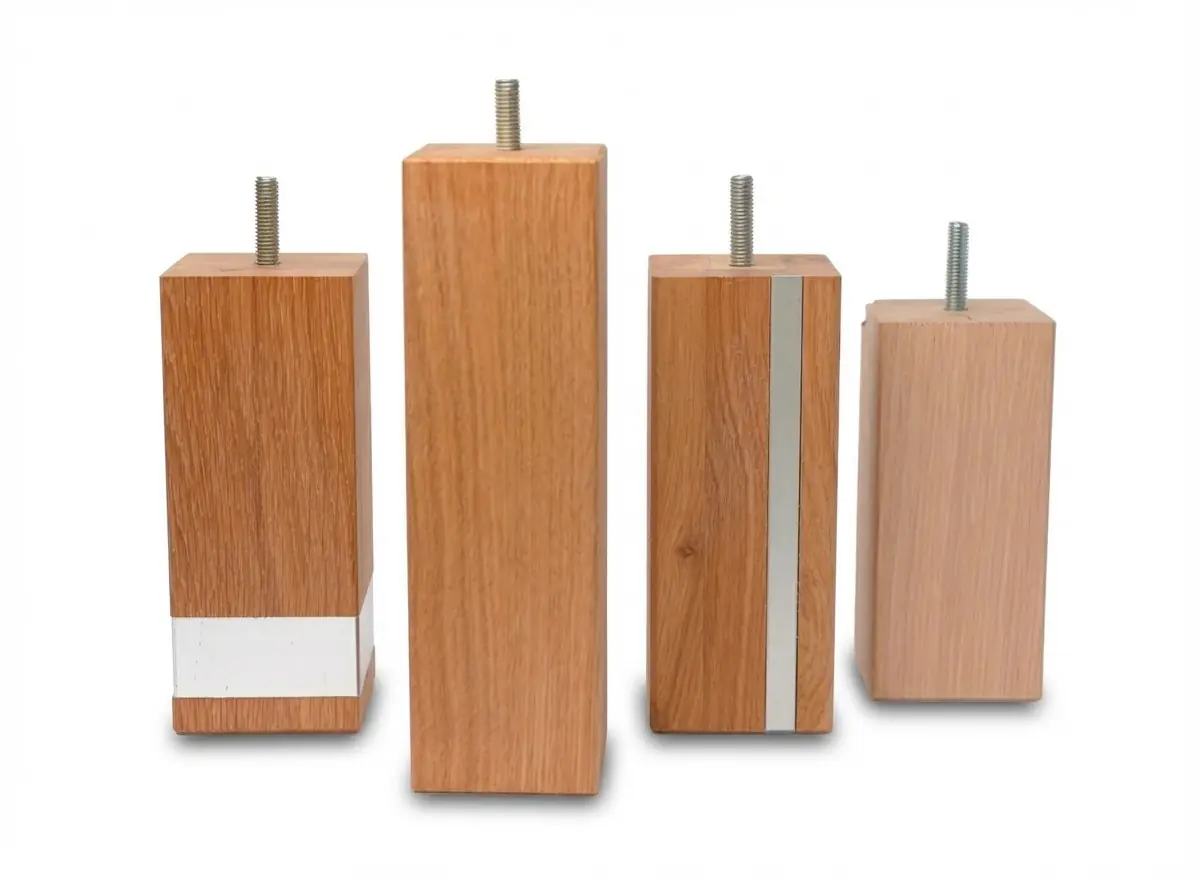 Rectangular oak furniture legs with metal molding